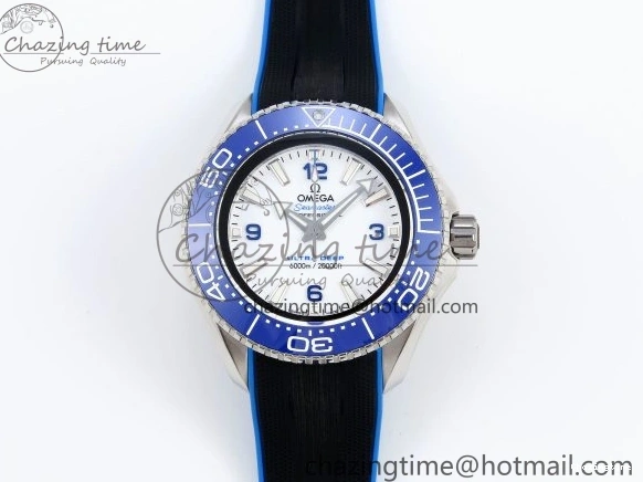 0506 SEAMASTER PLANET OCEAN 6000M ULTRA DEEP 45.5MM SS TF 1:1 BEST EDITION WHITE DIAL BLUE BEZEL ON RUBBER STRAP A SunProtective 7762